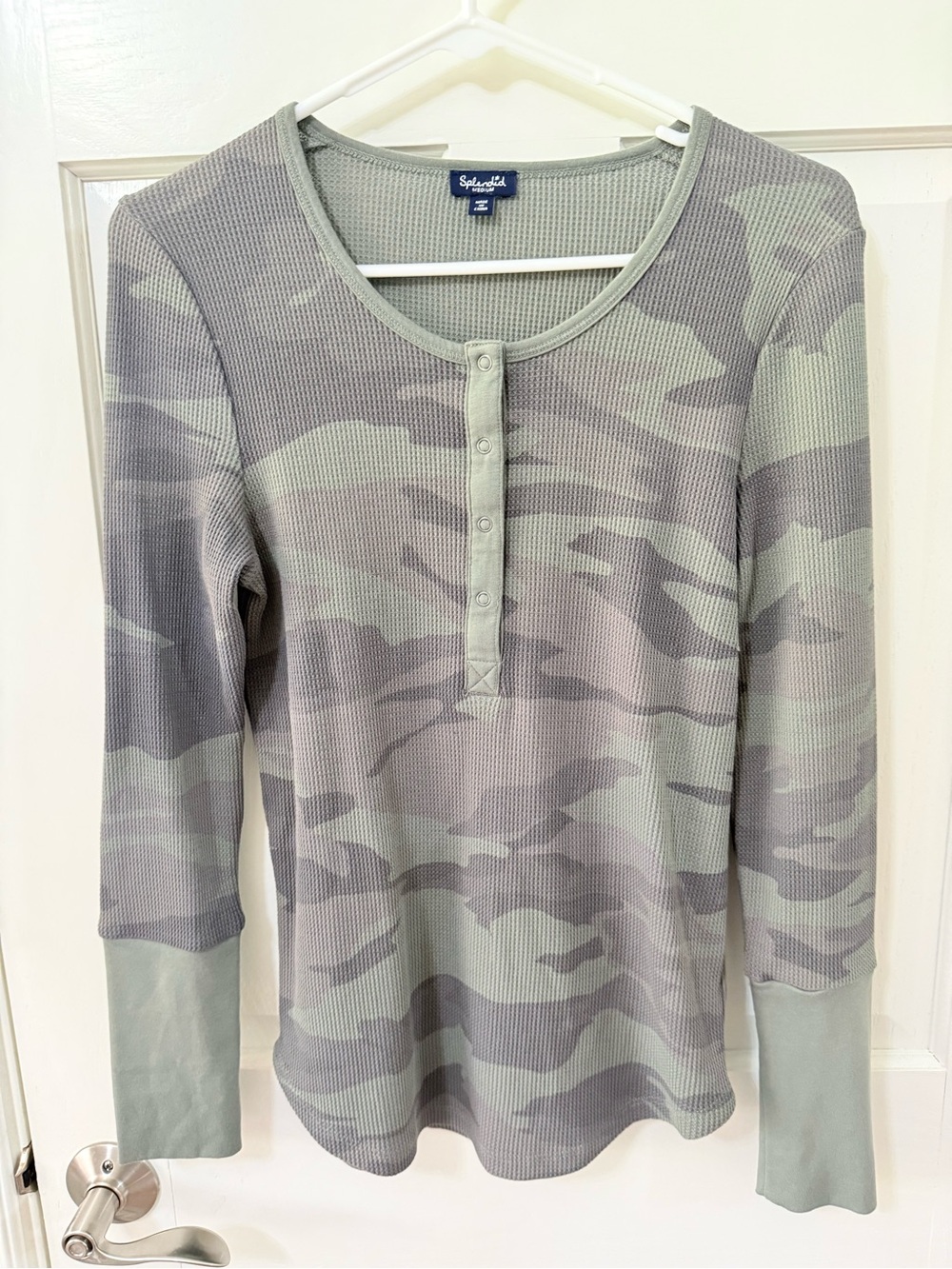 Splendid | Camouflage Henley Thermal Top in Sage Gray